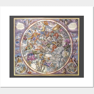 Vintage Christian Constellations Northern Sky by Andreas Cellarius from Harmonia Macrocosmica Posters and Art